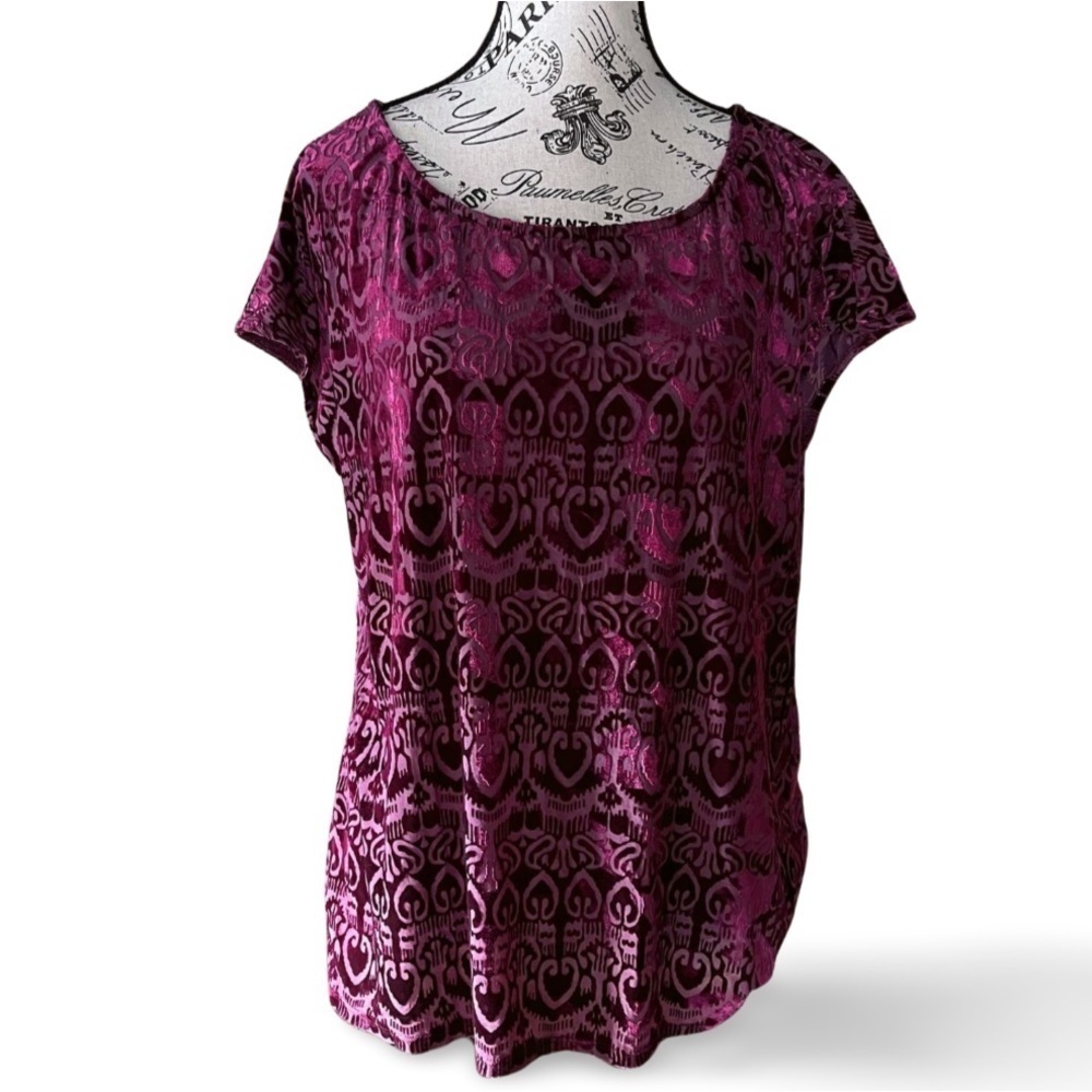 Y2K Deep Purple Velvet Burnout Blouse – Gothic Pattern Sheer Top